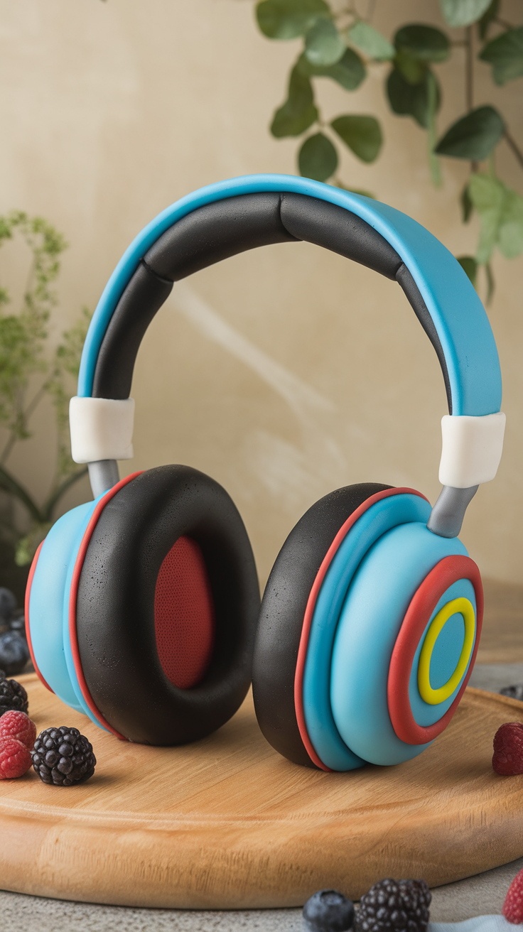 A colorful headphone cake designed for music lovers